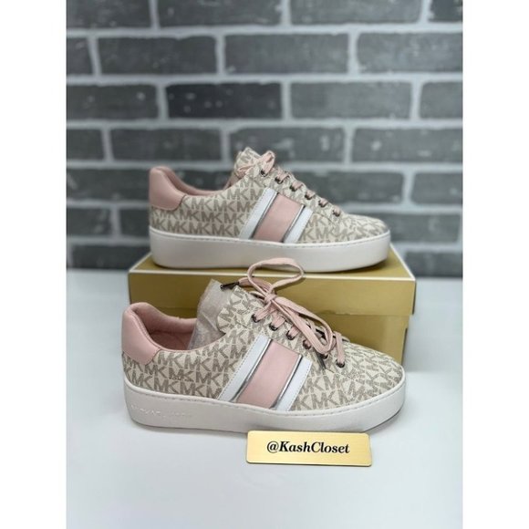 Michael Kors Poppy Powder Blush Logo Stripe Sneakers - Powderblush - Picture 1 of 9